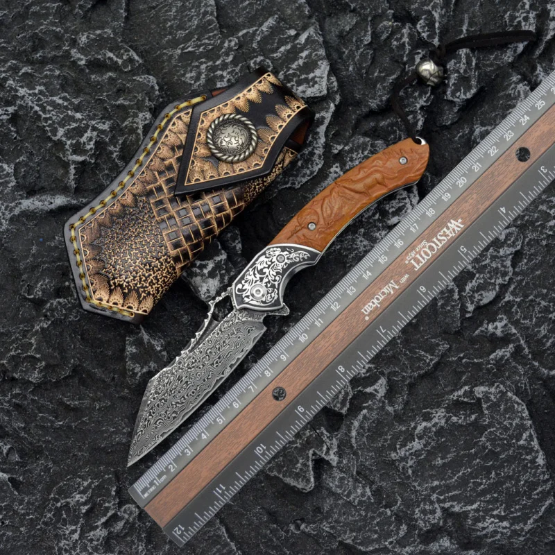 Damascus steel folding knife V - Outdoor Hunting Gifts review and price