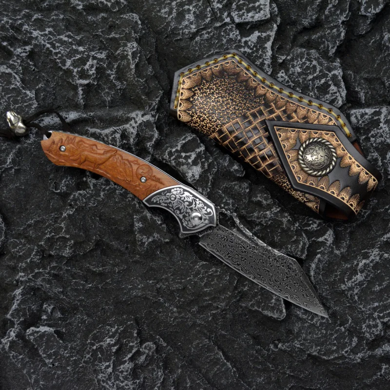 Damascus steel folding knife V - Outdoor Hunting Gifts review and price
