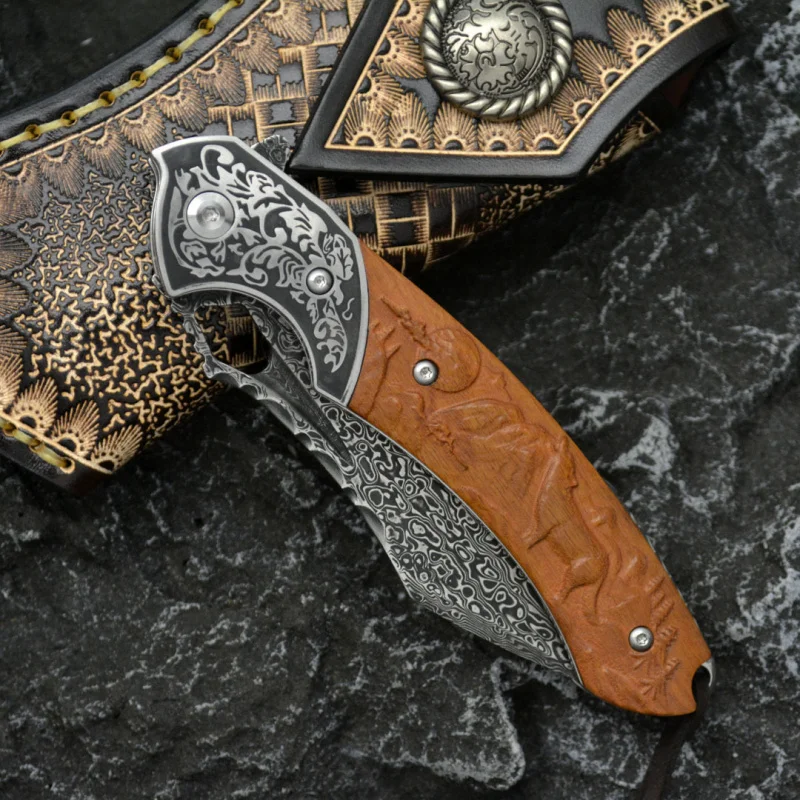 Damascus steel folding knife V - Outdoor Hunting Gifts review and price